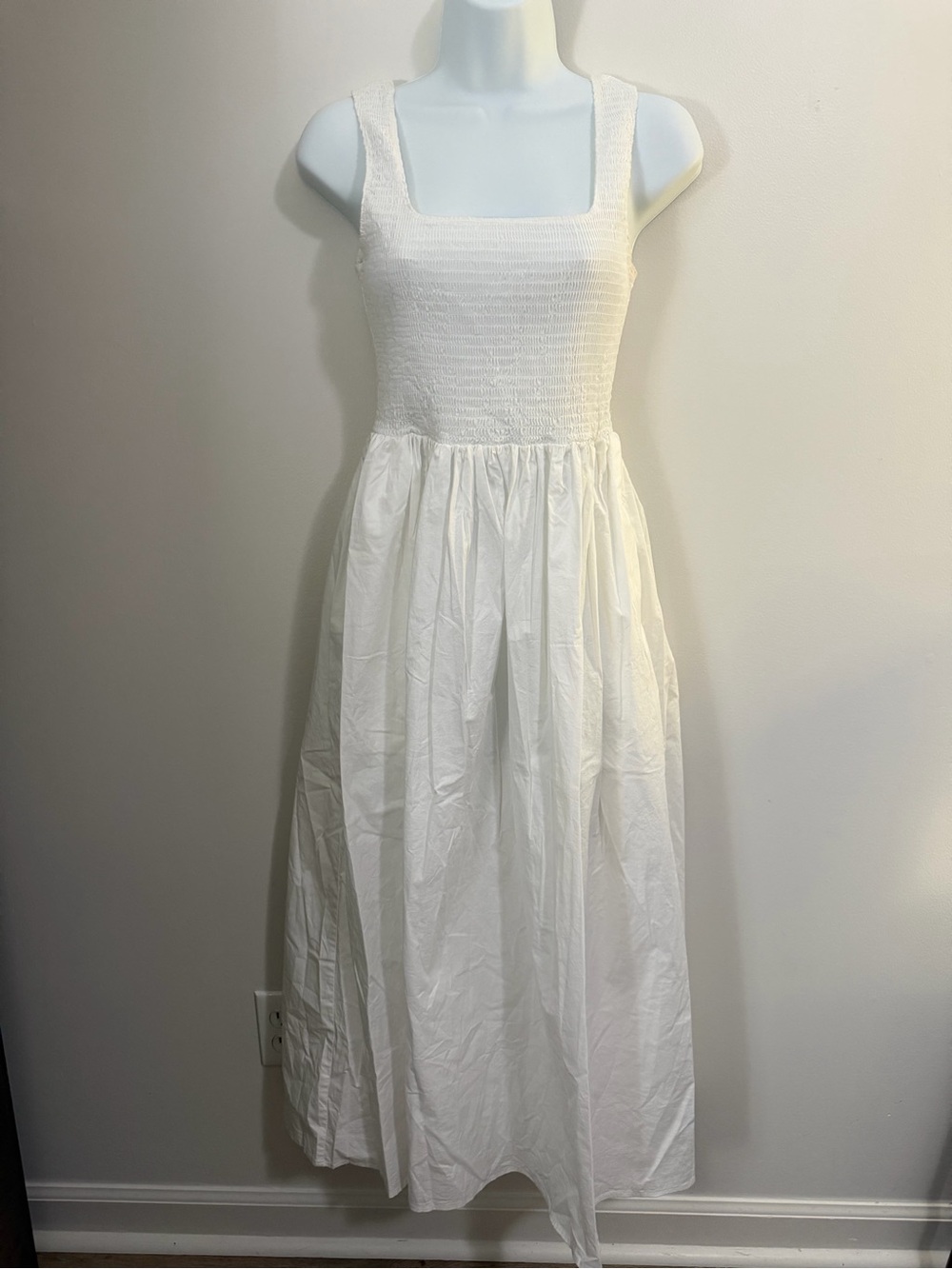 Wayf White Smocked Bodice Maxi Dress